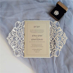ivory Laser-cut wedding invitation open