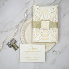 ivory laser-cut invitation gold foil diy set