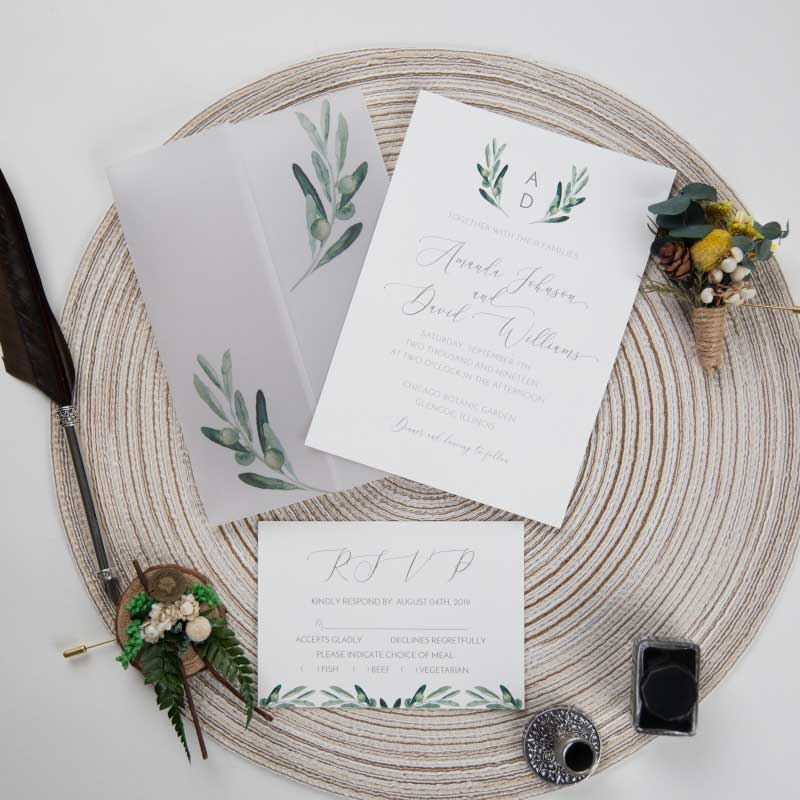 olive vellum invitation wrap