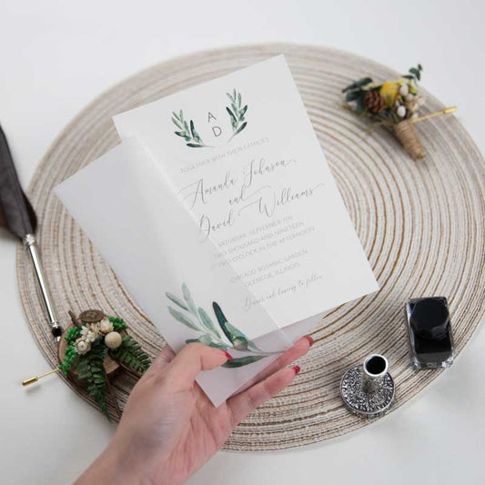 olive vellum invitation wrap