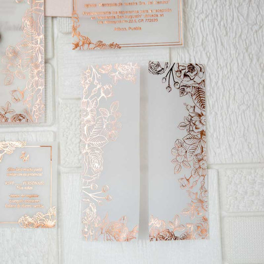 rose gold foil vellum wrap invitation