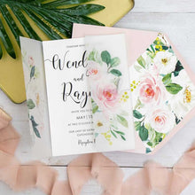 roses vellum invitation wrap open