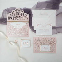 blush pink laser cut invitation pocket DIY set
