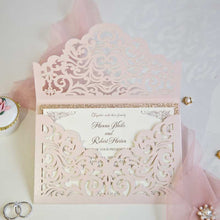 blush pink laser cut invitation pocket open