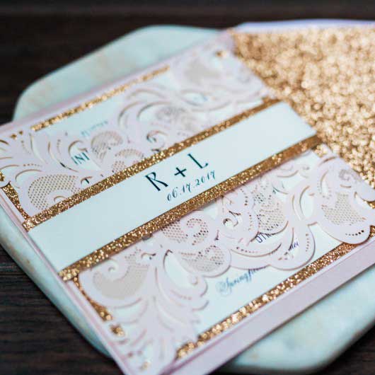 blush pink laser cut invitation