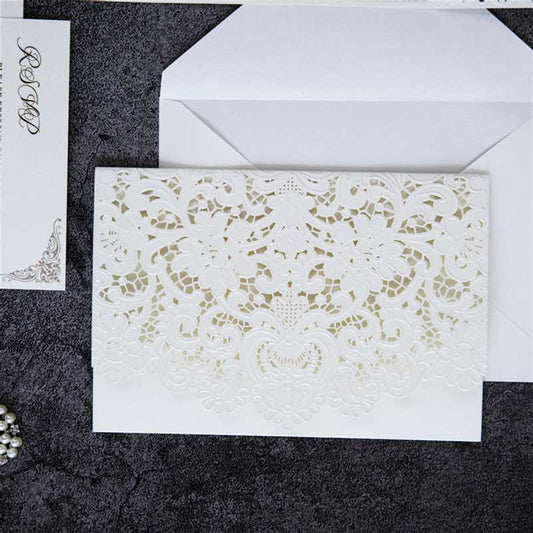 white Laser-cut invitation pocket