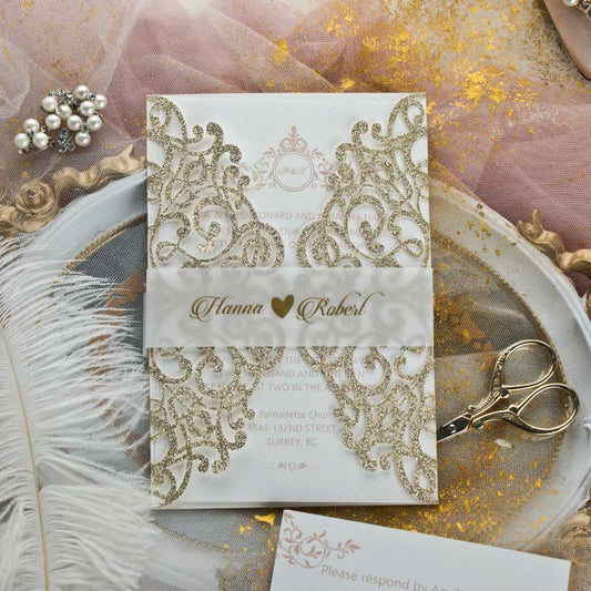 gold glitter laser cut invitation