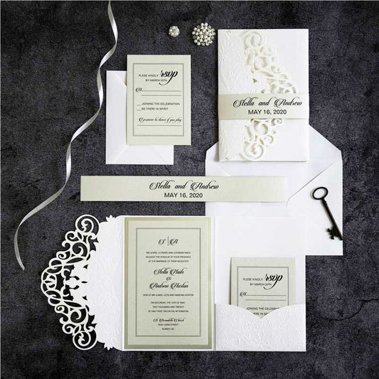 embossed Laser-cut pocket invitation DIY set