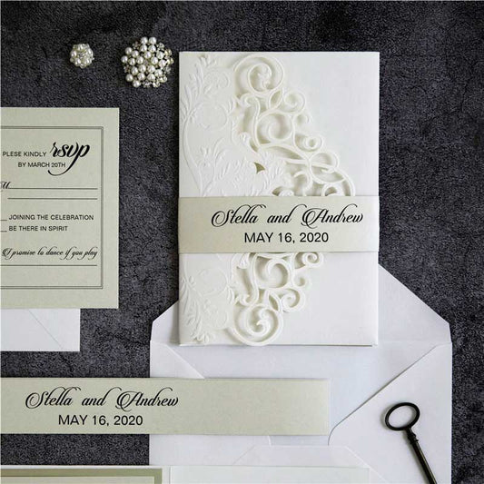 embossed Laser-cut pocket invitation