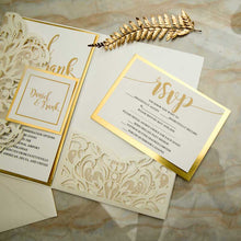 ivory gold mirror lasercut invitation pocket
