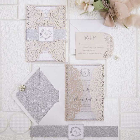 blush pink roses laser cut invitation DIY set