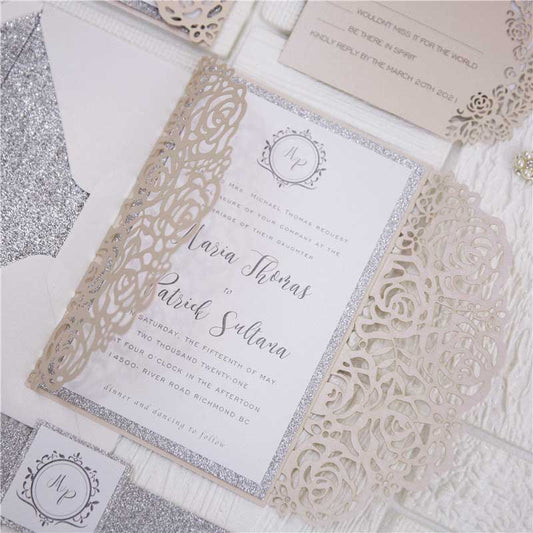 blush pink roses laser cut invitation close up