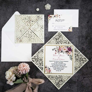 floral laser cut invitation DIY set