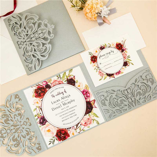 silver Laser-cut invitation pocket DIY set