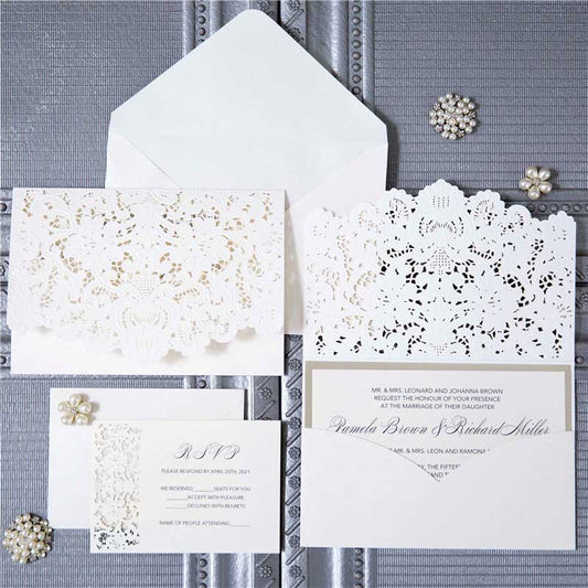lace laser cut invitation pocket DIY set