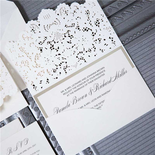 lace laser cut invitation pocket DIY set