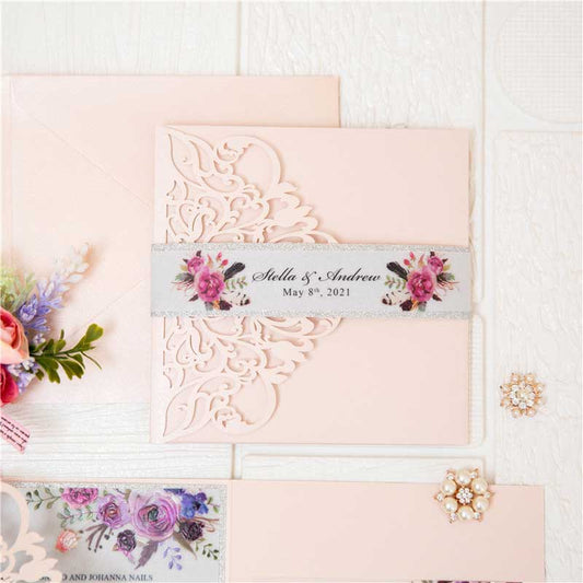 blush pink Laser-cut invitation DIY set