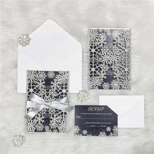 winter snowflake laser cut invitation DIY set