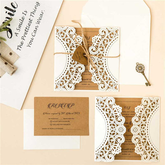 boho laser cut invitation rustic DIY set