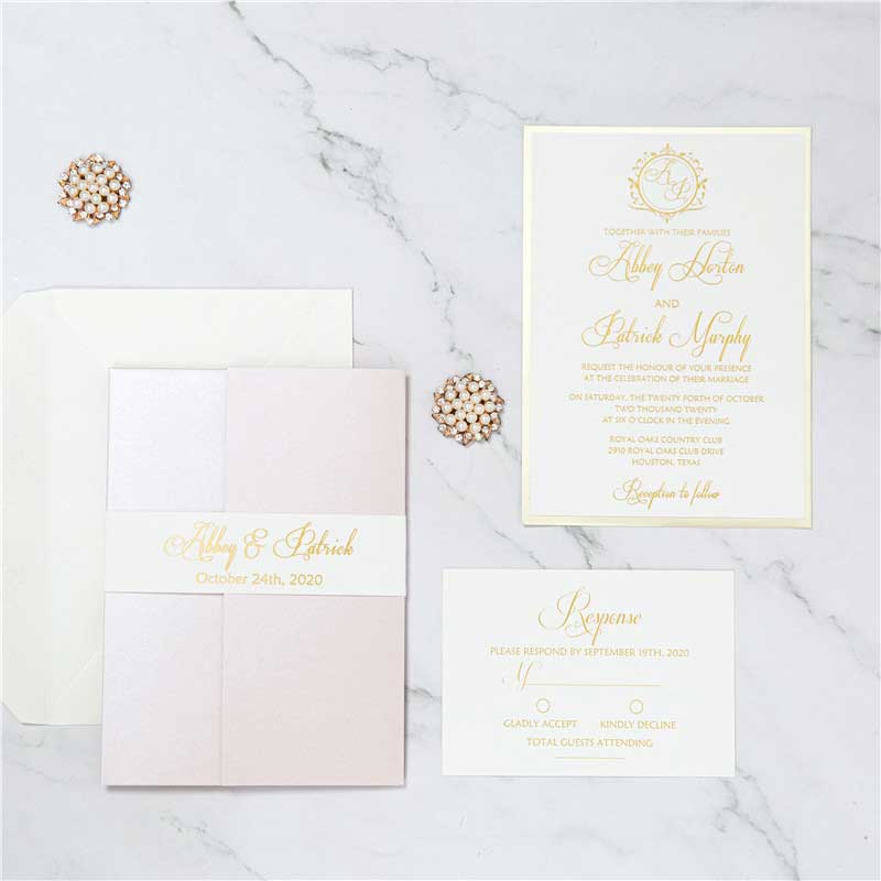 blush pink pocket invitation gold foil invitation DIY set