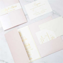 blush pink pocket invitation gold foil invitation