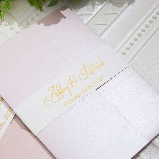 blush pink pocket invitation gold foil invitation