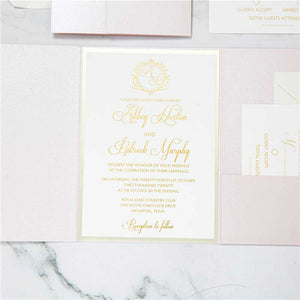 blush pink pocket invitation gold foil invitation