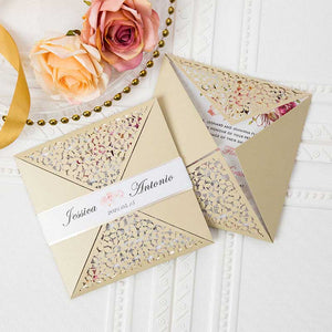floral belly band on laser-cut invitation