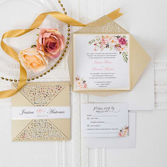 gold leaf laser cut invitation DIY set