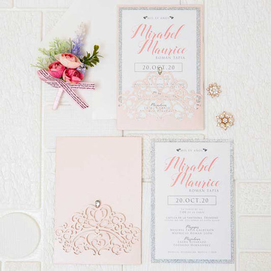 blush pink sweet sixteen party laser cut invitation