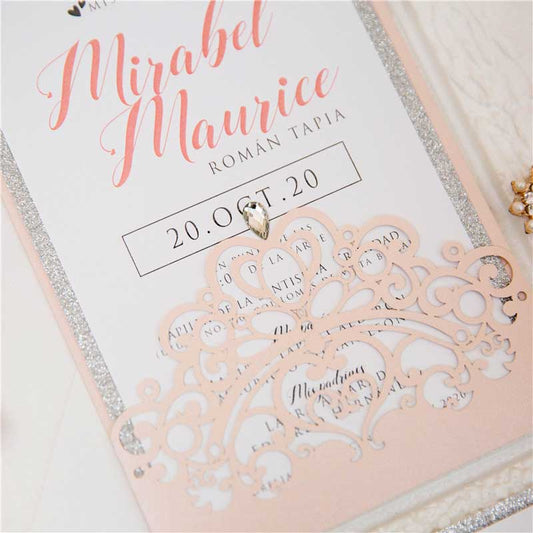 blush pink sweet sixteen party laser cut invitation