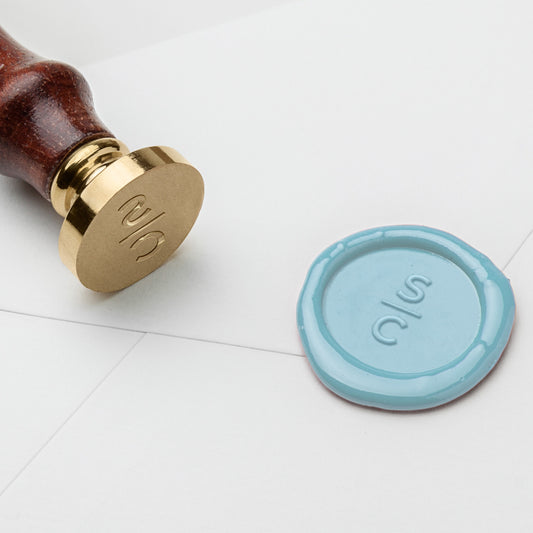 stacked initials custom wax stamp blue wax seal