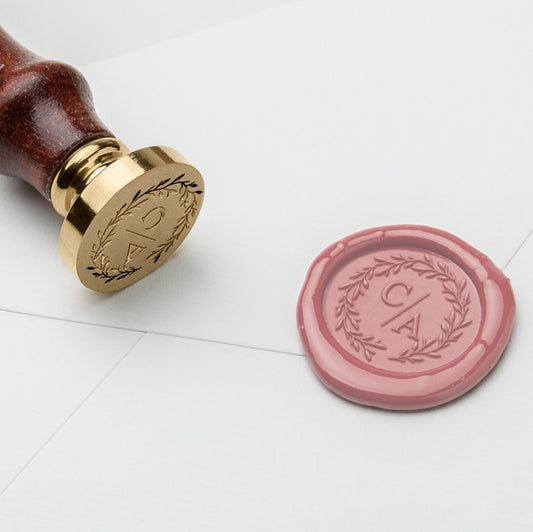 custom designed wax stamp full wreath monogram