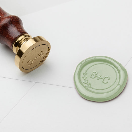 custom designed wax stamp half wreath monogram