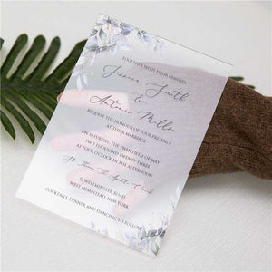 frosted acrylic wedding invitation watercolour leaves