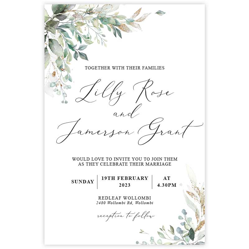 wedding invitation watercolour leaves