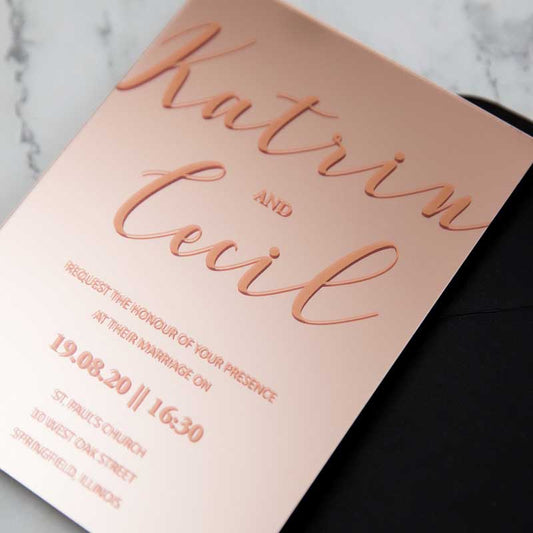 rose gold mirror acrylic wedding invitations