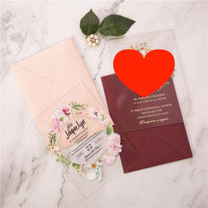 clear acrylic Floral Wreath wedding invitation