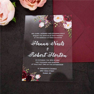 burgundy boho acrylic wedding invitation
