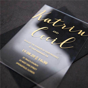 gold foil printed acrylic invitation