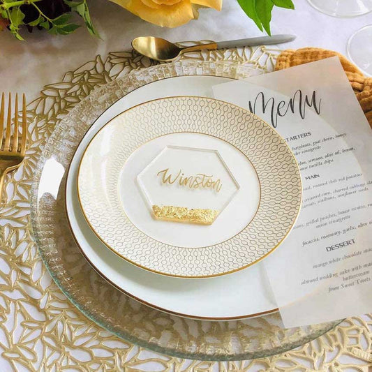 acrylic hexagon place card gold gilding
