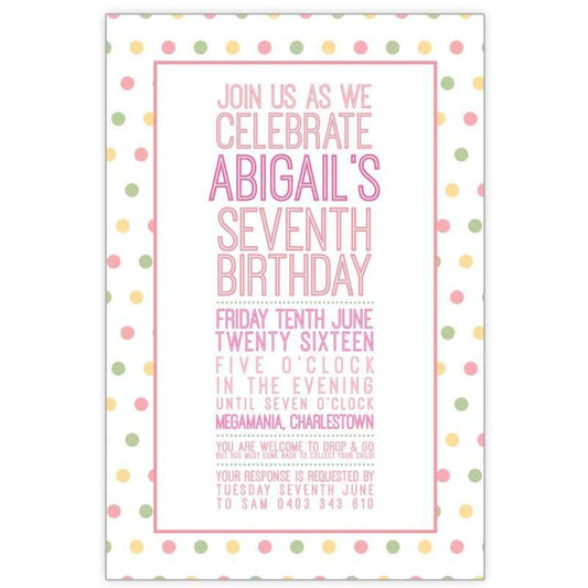polkadot Pastel  birthday invitation