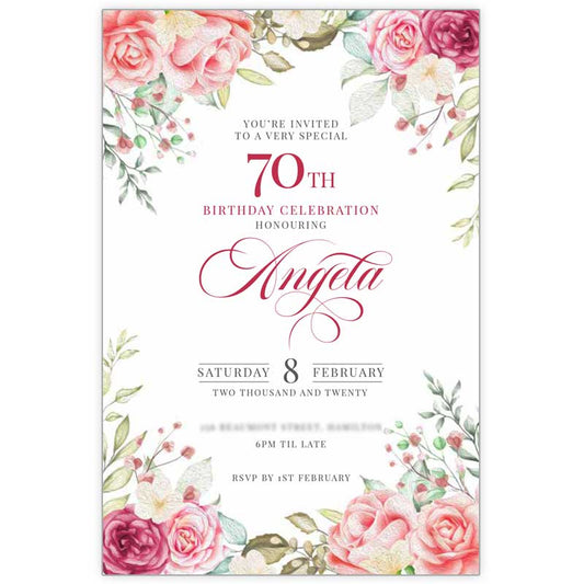 rose 70th birthday invitation