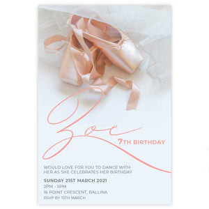 pink ballerina shoes tulle birthday invitation