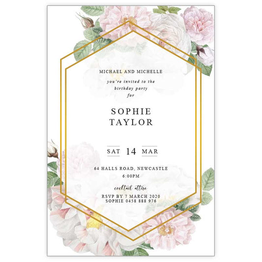 peonie birthday invitation