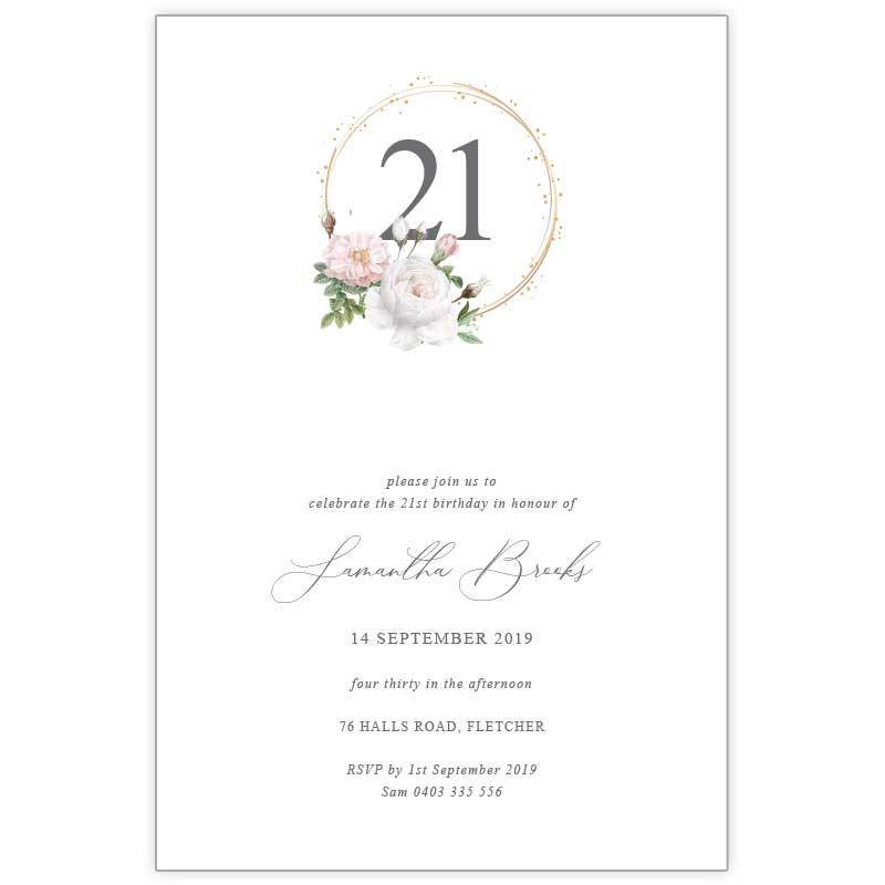 gold White and pink Rose birthday invitation