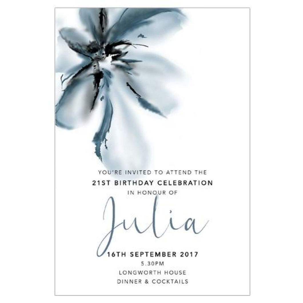 Blue Magnolia birthday invitation