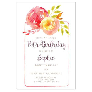 watercolour flower birthday invitation