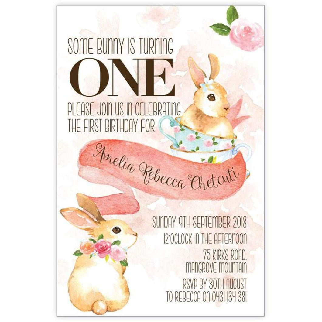 Bunny Cottontail high tea birthday invitation