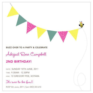 Bunting Bee birthday invitation
